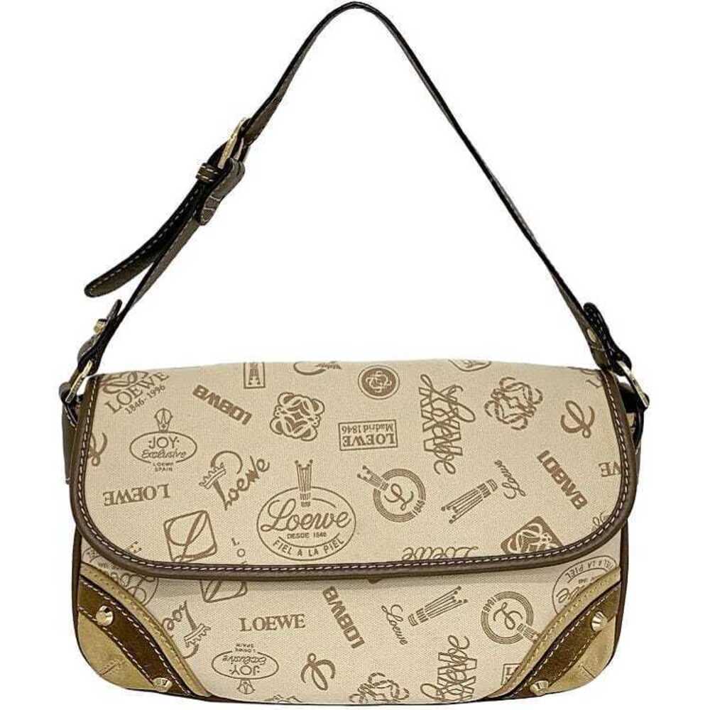 Loewe Shoulder Bag Beige Brown Handbag Canvas Leather Anniversary Flap Shoulder